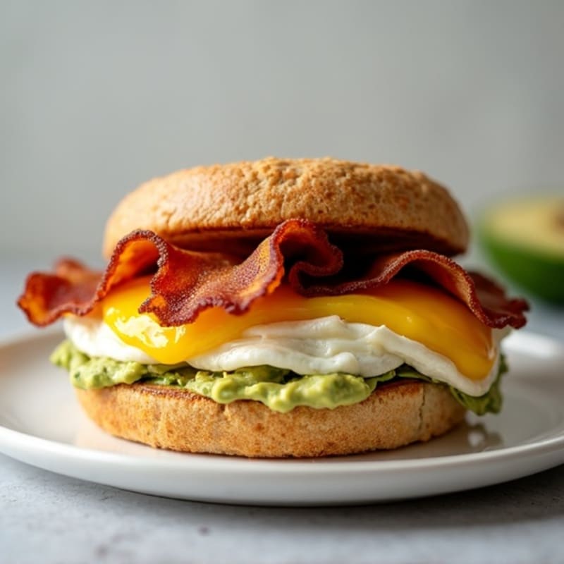 Crispy Turkey Bacon and Egg White Breakfast Sandwich with Whole Grain English Muffin