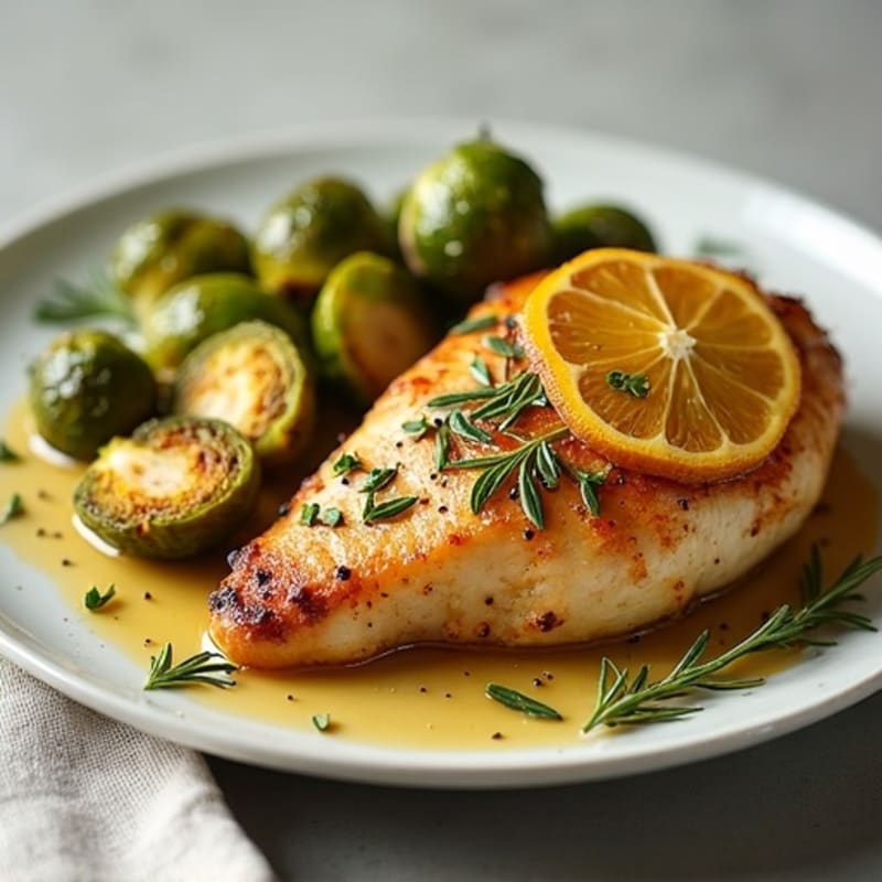 Lemon Herb Roasted Chicken with Crispy Brussels Sprouts