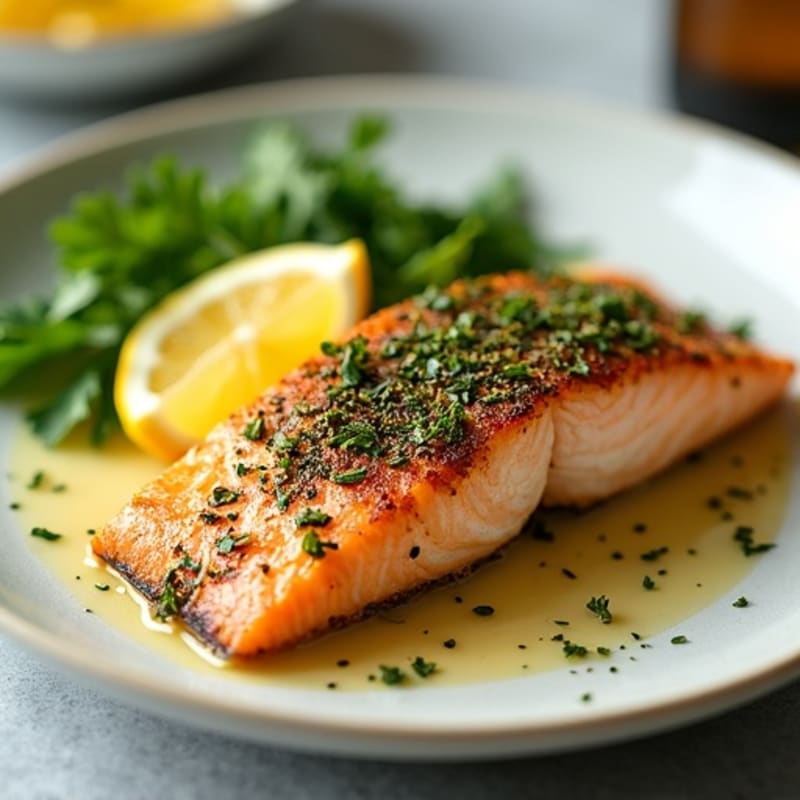 Herb-Crusted Pan Seared Salmon with Lemon Butter Sauce