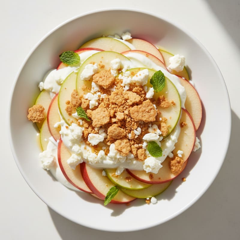 Greek Yogurt Parfait with Sliced Apple, Pear, and Crumbled Cheese