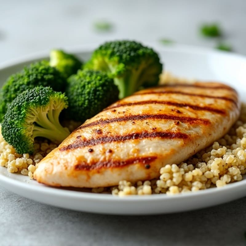 Grilled Chicken Breast with Quinoa and Roasted Broccoli