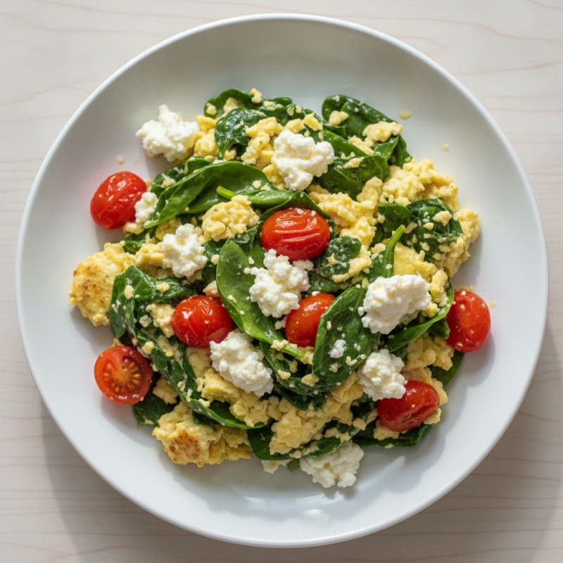 Egg White Spinach Scramble with Cottage Cheese
