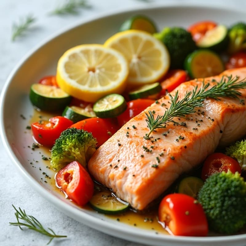 Flaky Baked Salmon with Lemon-Herb Roasted Vegetables