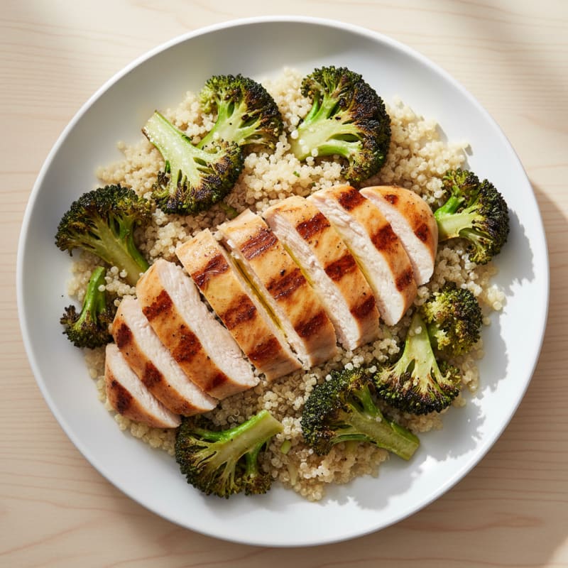 Grilled Chicken Breast with Quinoa and Roasted Broccoli