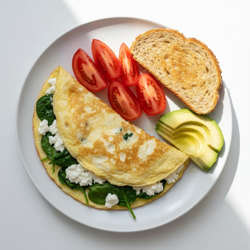 Egg White Spinach Omelette with Cottage Cheese and Fresh Tomatoes