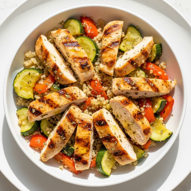 Grilled Chicken and Quinoa Bowl with Roasted Vegetables