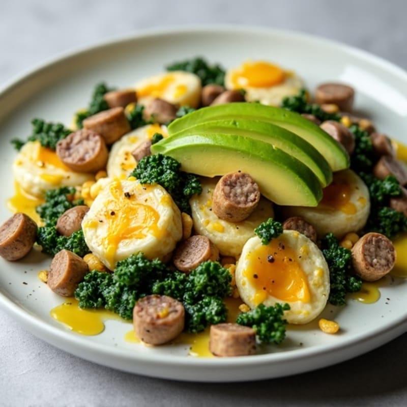 Egg White Spinach Scramble with Turkey Sausage and Sautéed Mushrooms
