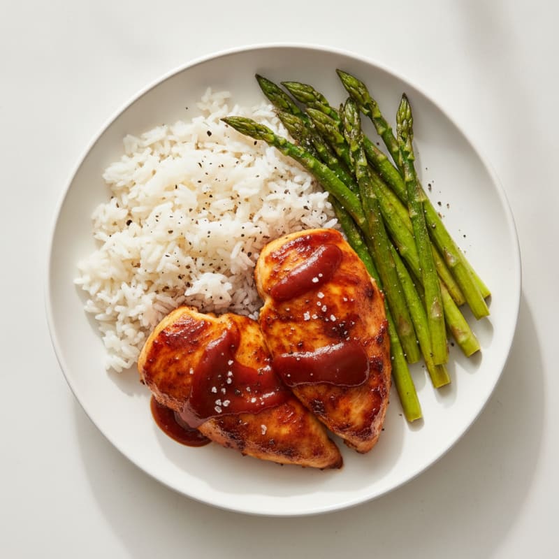 Barbecue Chicken with Roasted Asparagus and Jasmine Rice