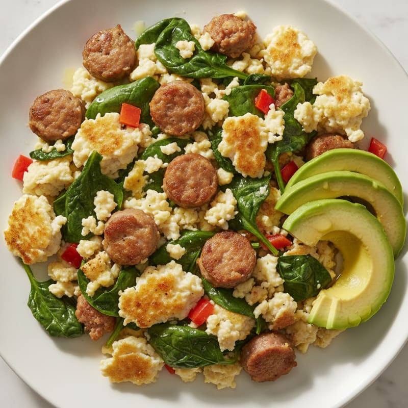 Egg White and Turkey Sausage Scramble with Spinach