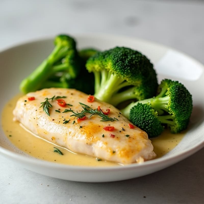 Creamy Lemon Herb Chicken with Roasted Broccoli