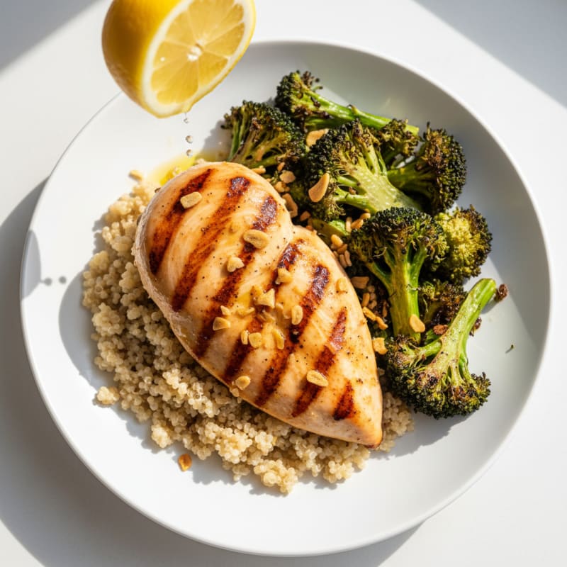 Grilled Chicken Breast with Quinoa and Roasted Broccoli