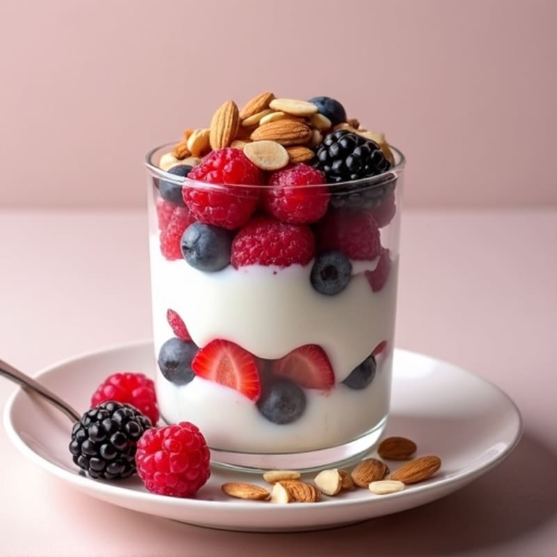Greek Yogurt Protein Parfait with Mixed Berries and Almonds
