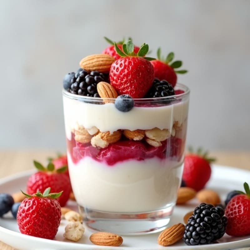 Silky Greek Yogurt Protein Parfait with Mixed Berries and Almonds