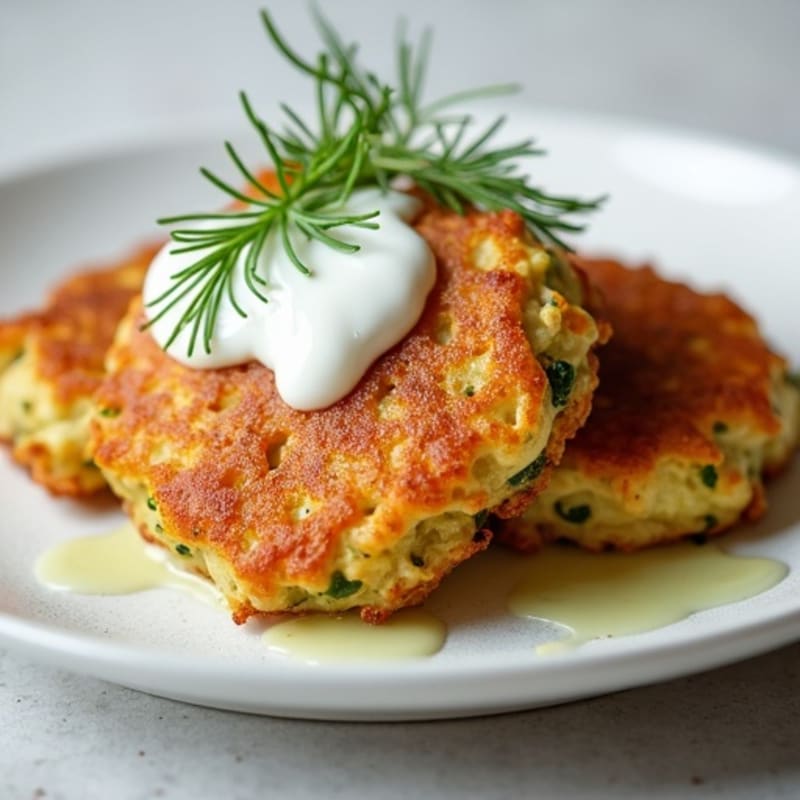 Crispy Zucchini Fritters with Smoked Salmon and Creamy Dill Yogurt Sauce