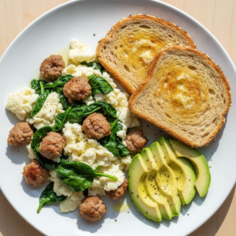 Egg White Scramble with Spinach and Turkey Sausage
