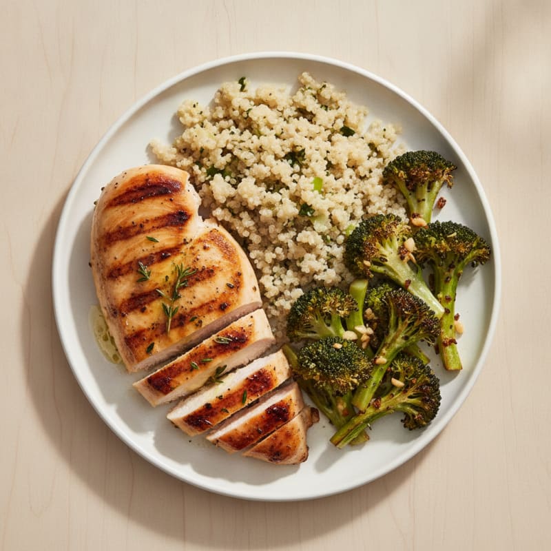 Grilled Chicken Breast with Quinoa and Roasted Broccoli