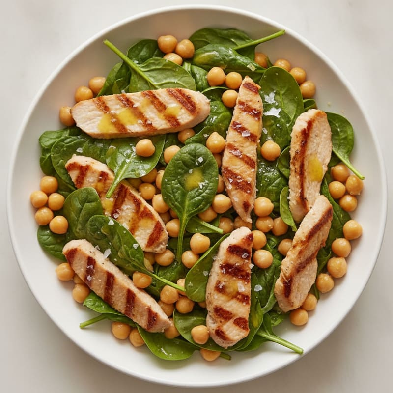 Grilled Turkey Breast Salad with Chickpeas and Spinach