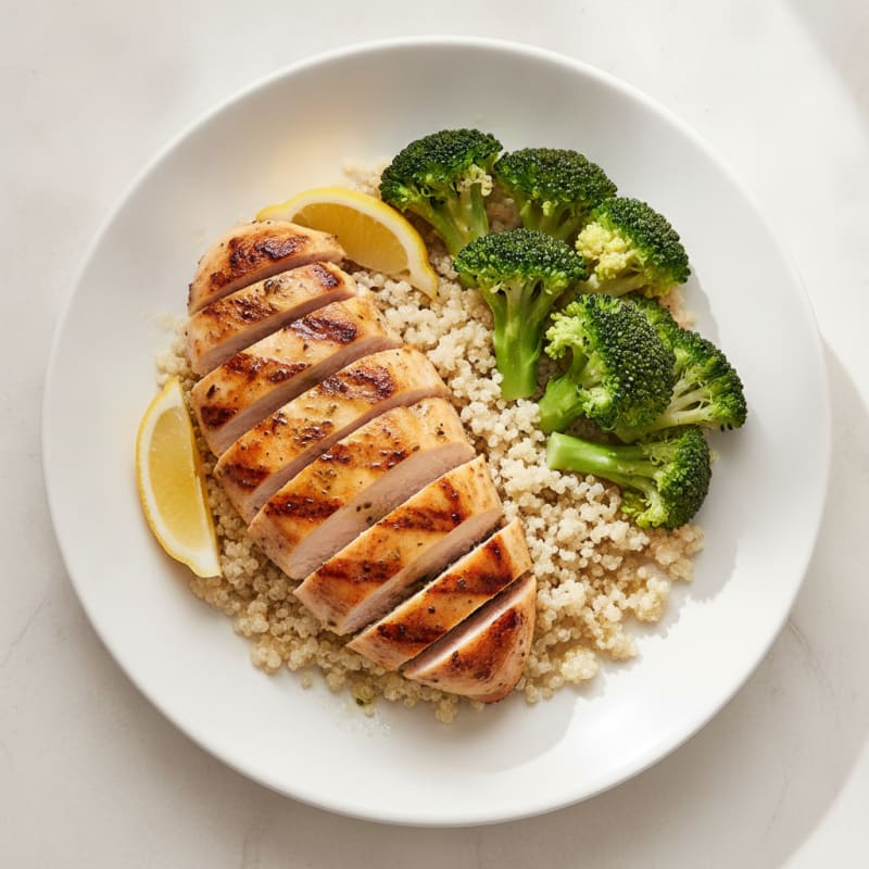 Grilled Chicken Breast with Quinoa and Steamed Broccoli