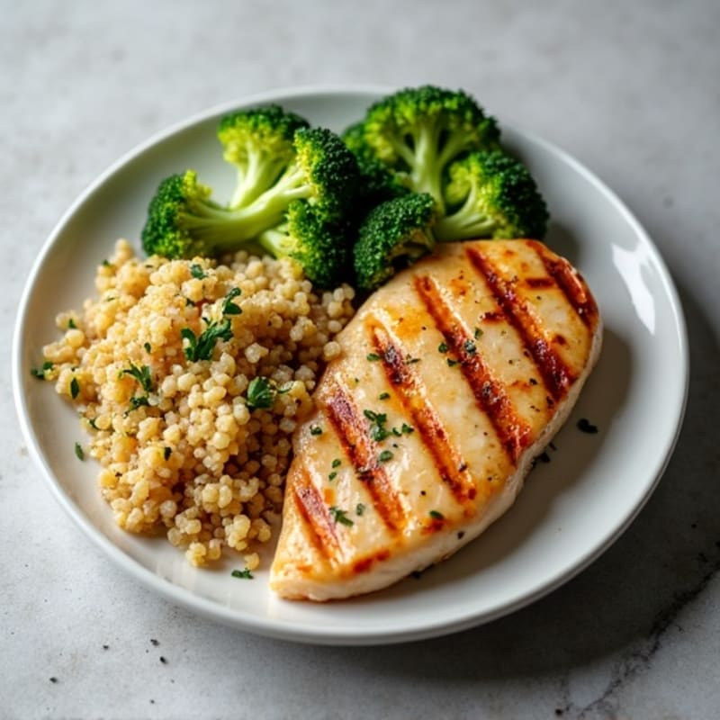 Grilled Chicken Breast with Quinoa and Roasted Broccoli