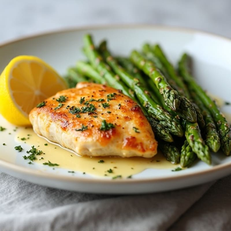 Lemon Garlic Pan-Seared Chicken with Roasted Asparagus