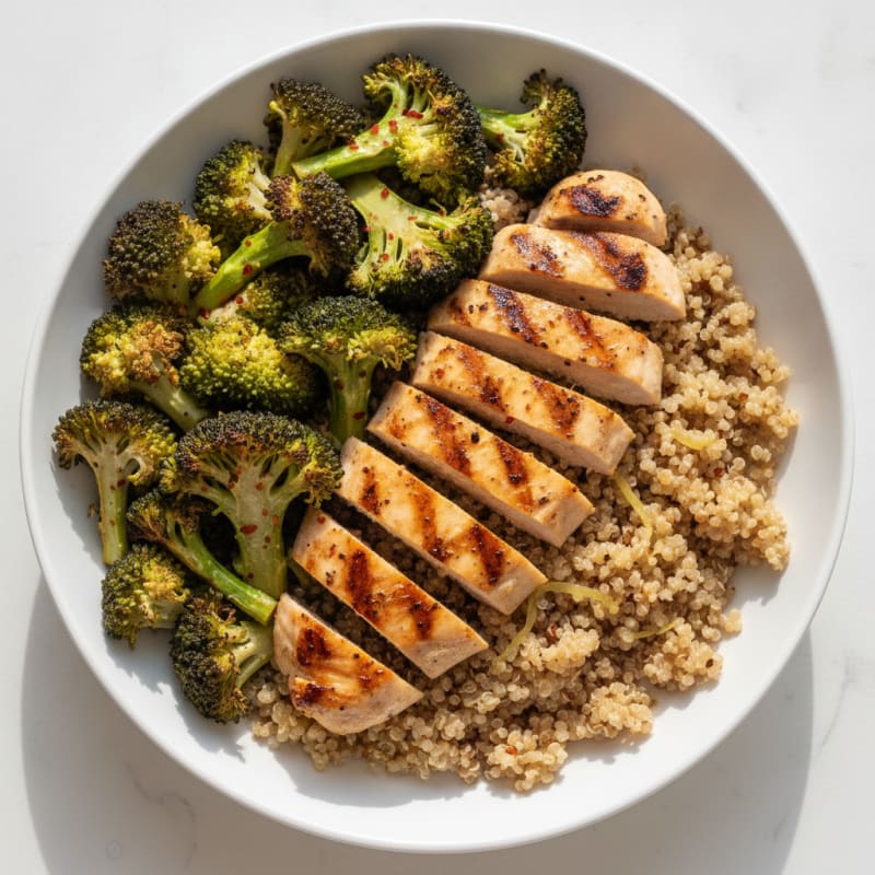 Grilled Chicken and Quinoa Power Bowl with Roasted Broccoli
