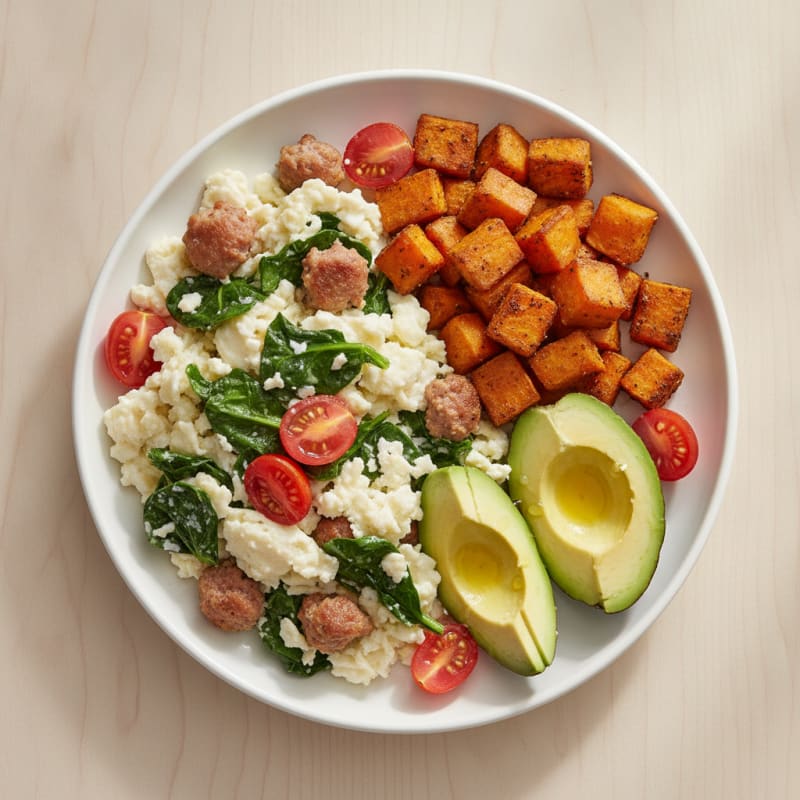 Egg White Scramble with Spinach and Turkey Sausage