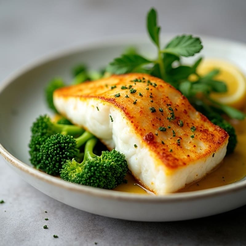 Flaky Pan-Seared Cod with Lemon Garlic Broccolini