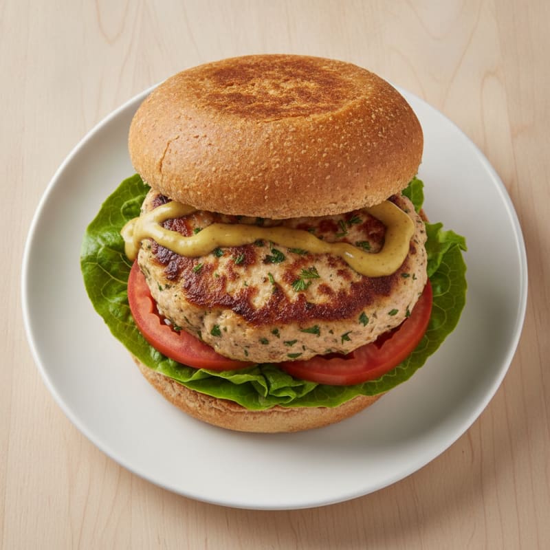 Zesty Herb-Infused Chicken Burger on Toasted Whole Wheat Bun