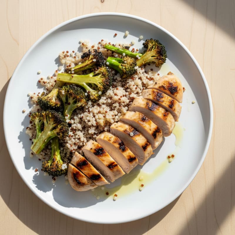 Grilled Chicken Breast with Quinoa and Roasted Broccoli