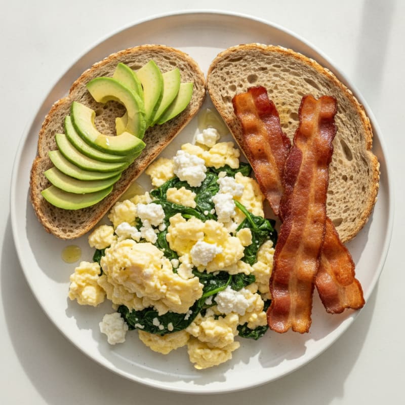 Cottage Cheese Scramble with Spinach and Turkey Bacon