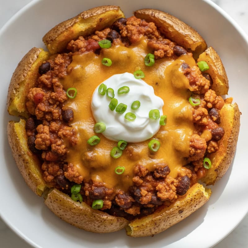 Loaded Chili Cheese Potato Skins