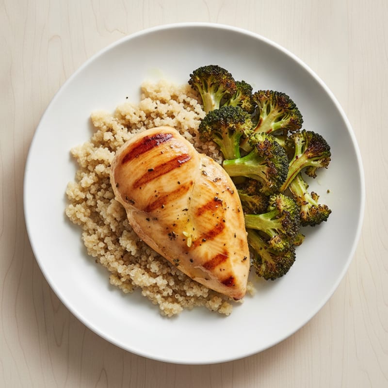 Grilled Chicken Breast with Quinoa and Roasted Broccoli