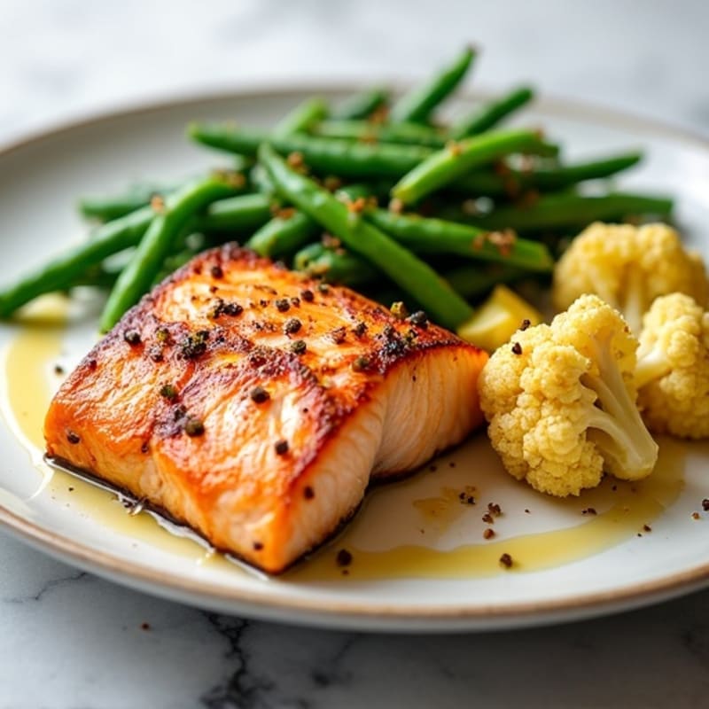 Seared Salmon with Roasted Cauliflower and Green Beans
