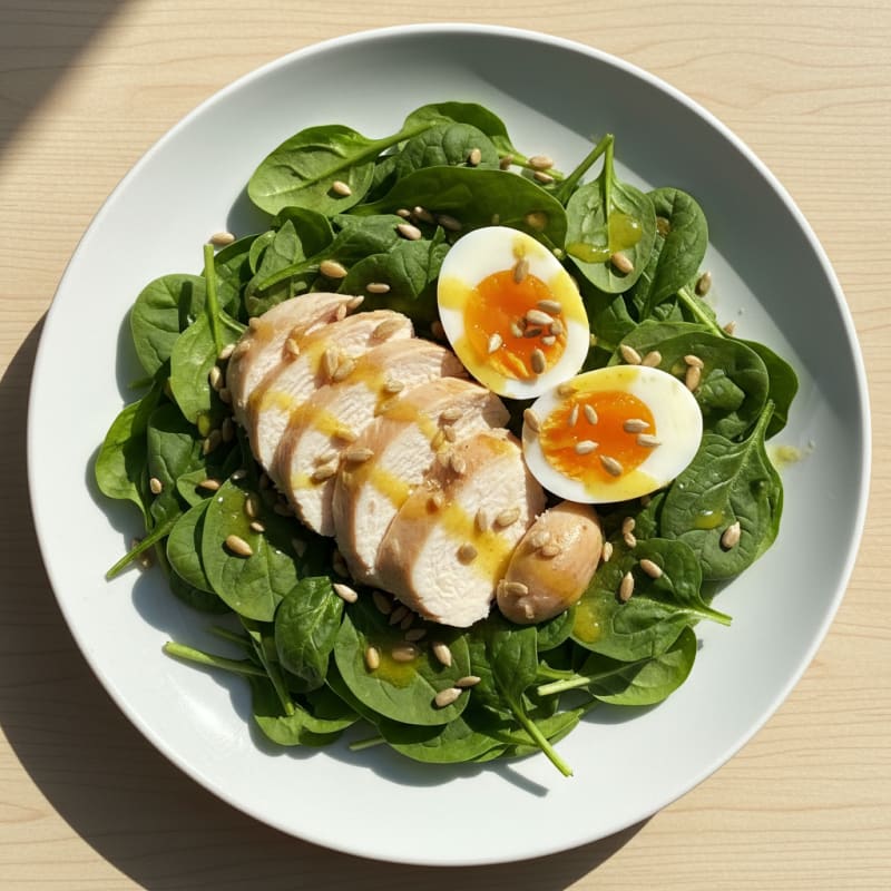 Boiled Eggs with Chicken Breast and Spinach Salad