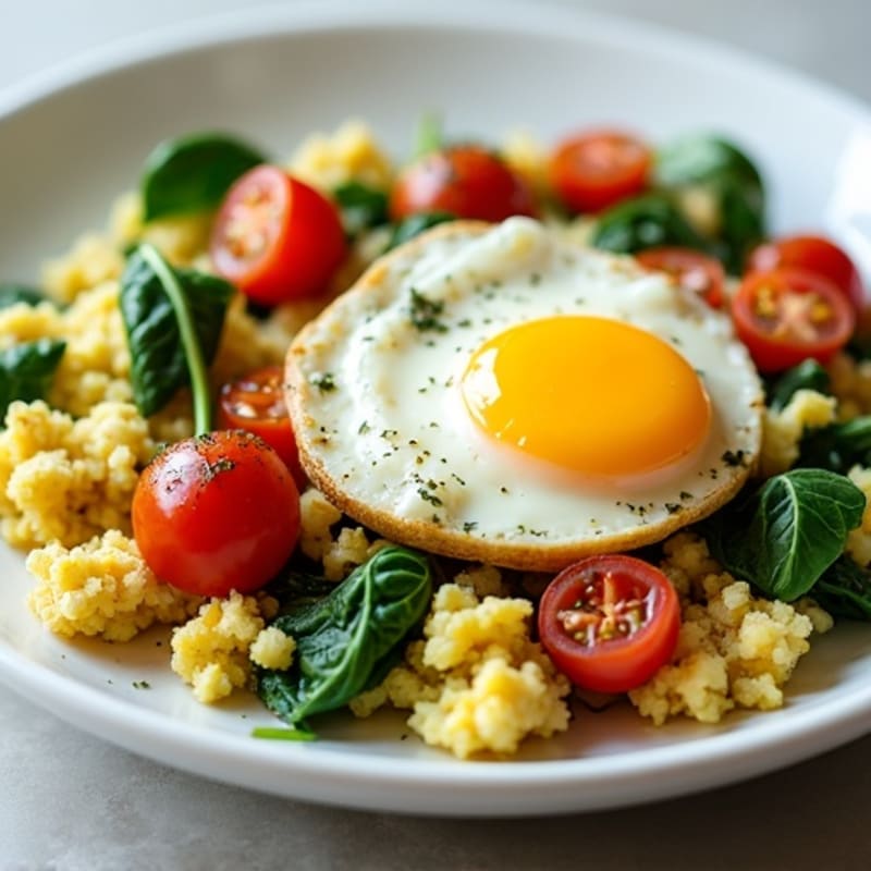 Cottage Cheese Egg Scramble with Spinach and Cherry Tomatoes
