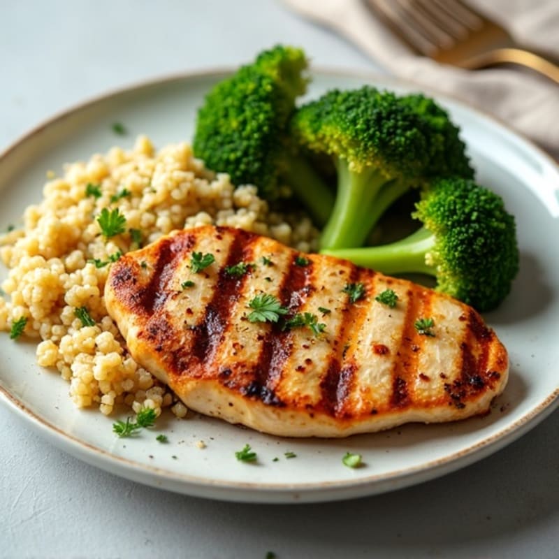 Grilled Chicken Breast with Quinoa and Roasted Broccoli