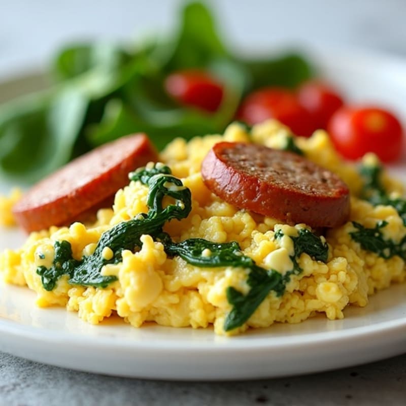 Egg White and Spinach Scramble with Turkey Sausage