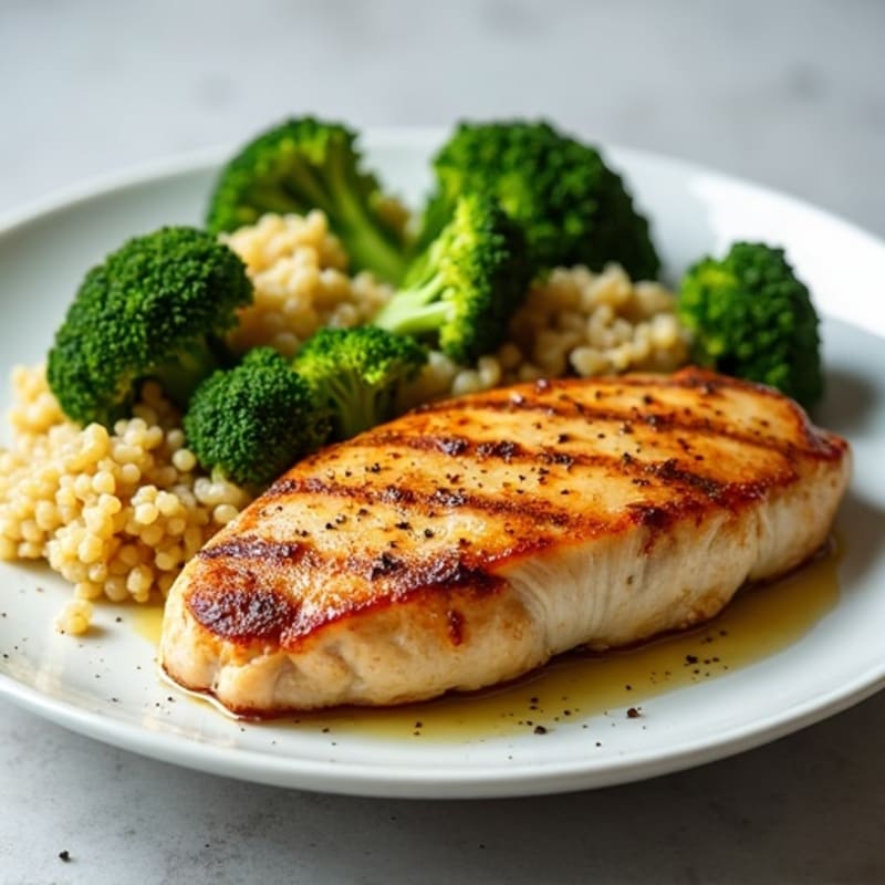 Seared Chicken Breast with Quinoa and Roasted Broccoli