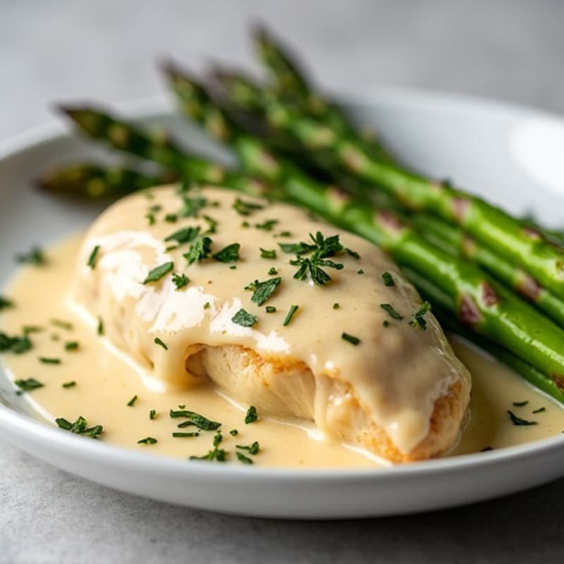 Creamy Garlic Butter Chicken with Roasted Asparagus