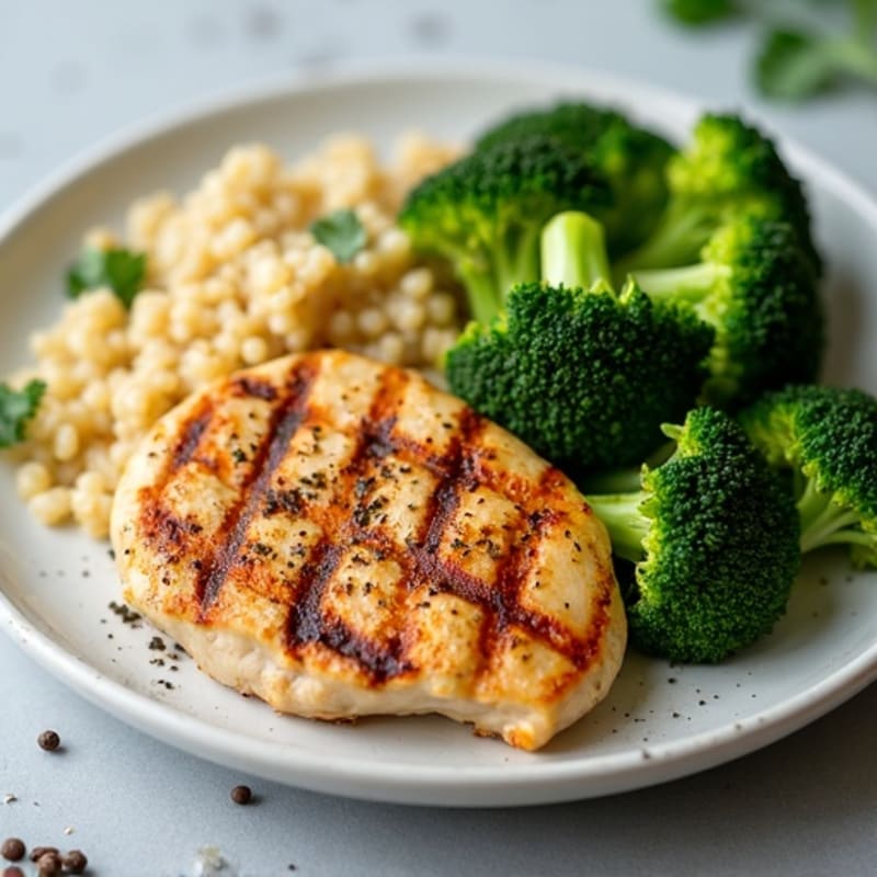 Grilled Chicken Breast with Quinoa and Steamed Broccoli