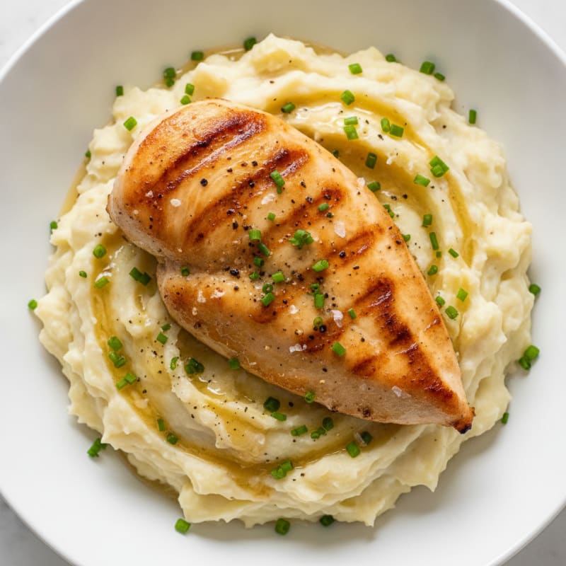 Buttery Garlic Mashed Potatoes with Seared Chicken