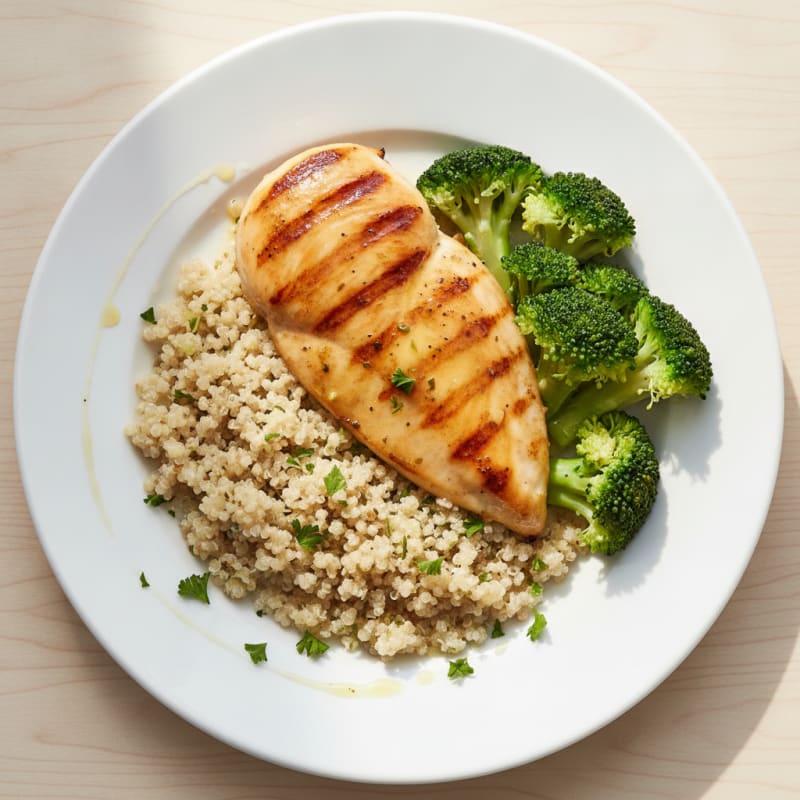 Grilled Chicken Breast with Quinoa and Steamed Broccoli