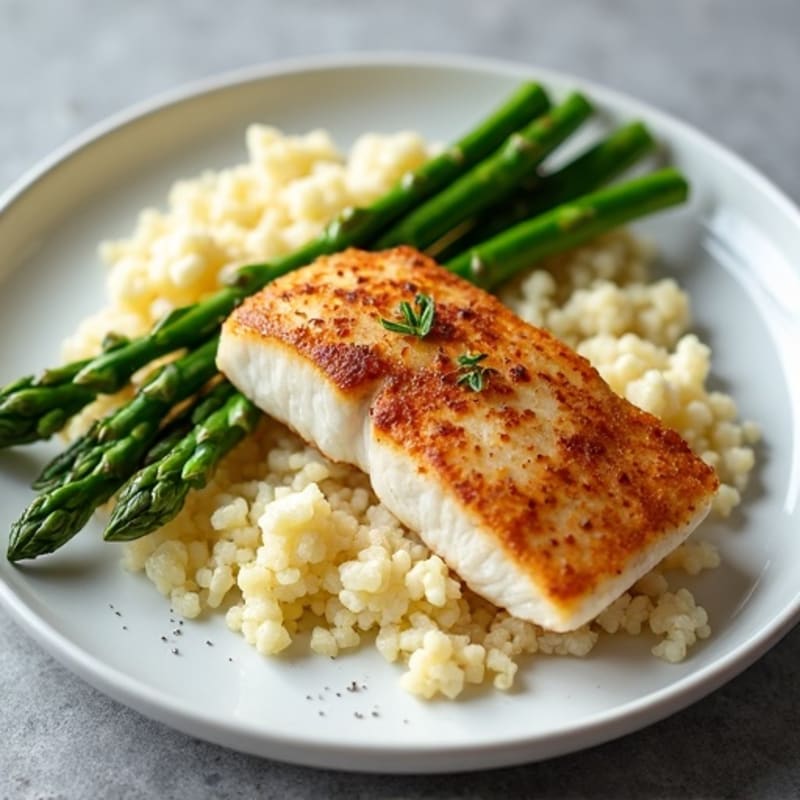 Seared Tilapia with Steamed Asparagus and Cauliflower Rice