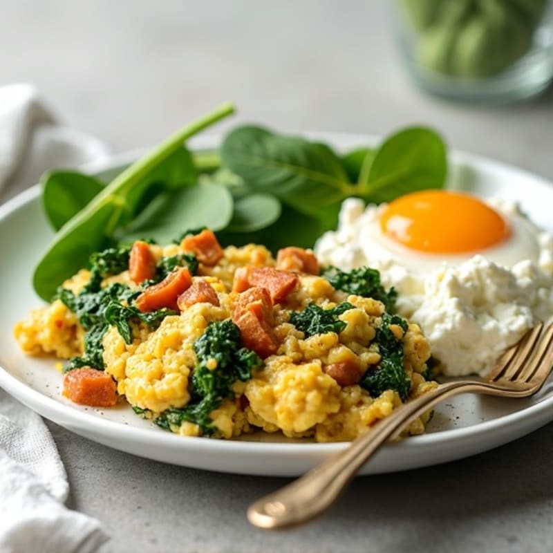 Egg White and Turkey Spinach Scramble with Cottage Cheese