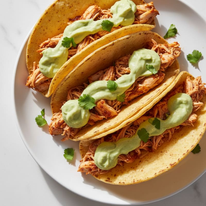 Baked Chicken Tacos with Avocado Crema