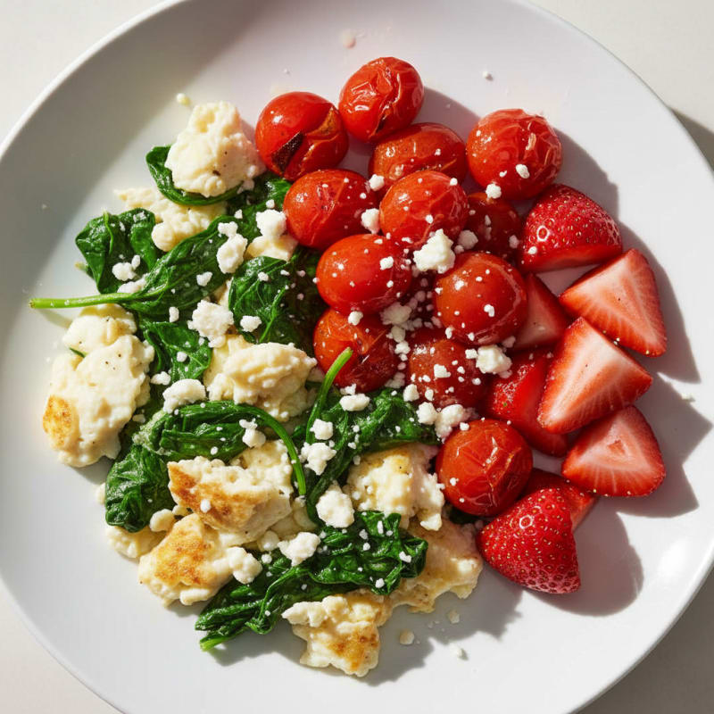 Egg White and Spinach Scramble with Roasted Cherry Tomatoes