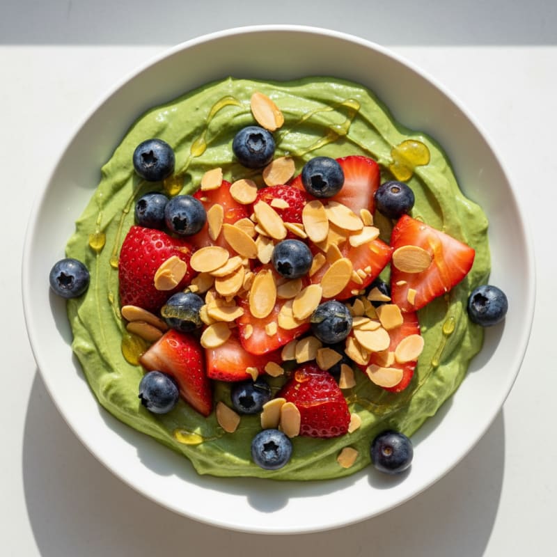 Creamy Greek Yogurt with Matcha Protein and Fresh Berries