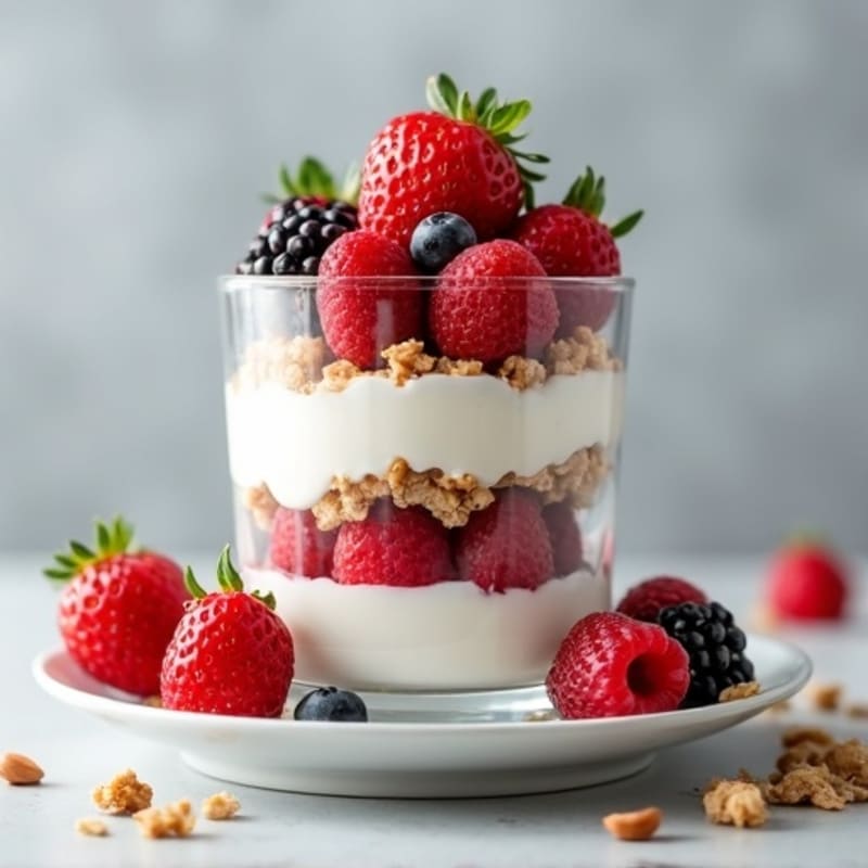 Greek Yogurt Protein Parfait with Mixed Berries and Almond Butter