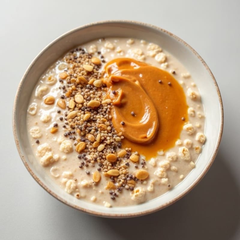 Silky Vanilla Protein Oats with Chia Seeds and Almond Butter