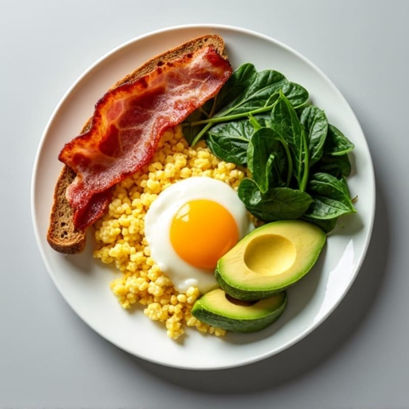 Egg White Spinach Scramble with Turkey Bacon and Toast